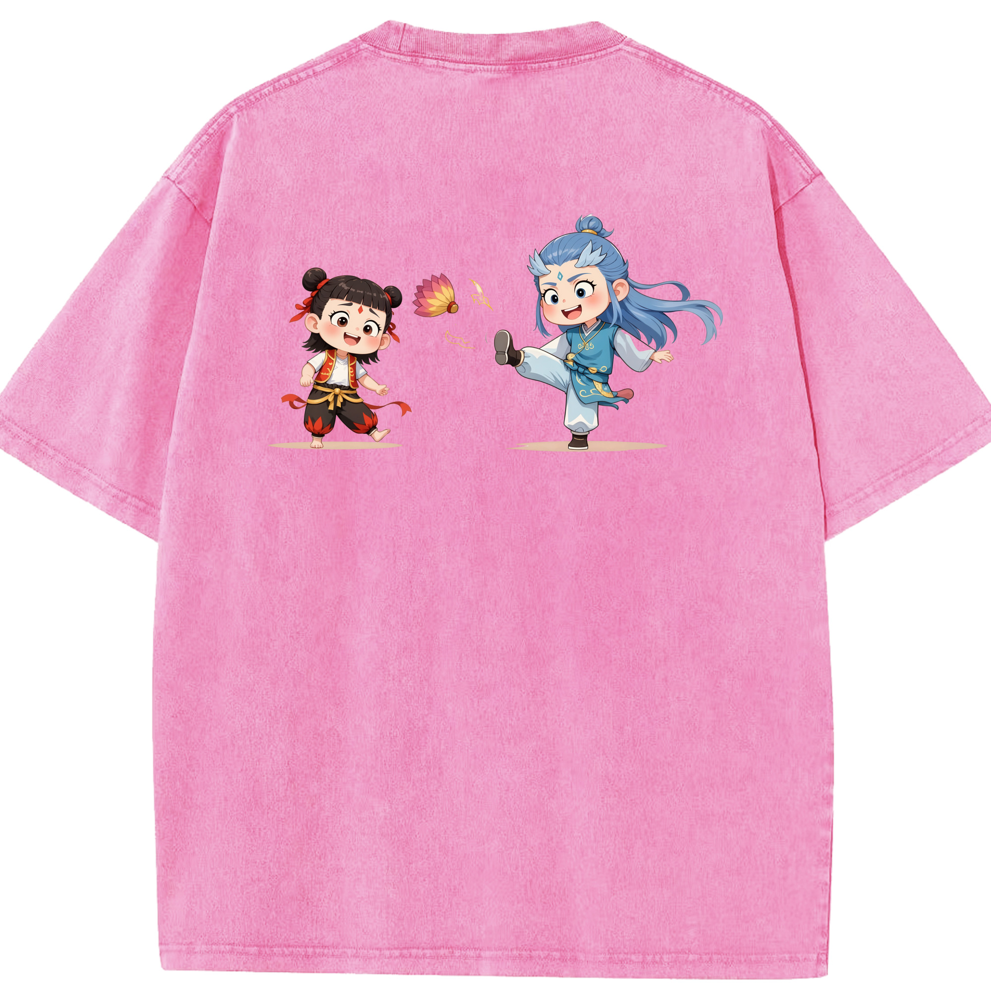 （画像用） Ne Zha 2 ナタ 魔童の大暴れ 綿100% ヴィンテージ風 半袖Tシャツ（背面プリント）
